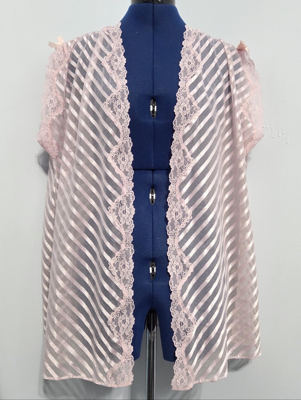 Vintage Pink Sheer Striped Sleeveless Peignoir Size M